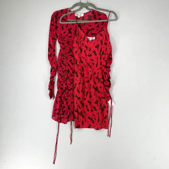 Diane Von Furstenberg Women Corrine Dress S Red Chainlink Ruched Mesh Sheer - Picture 1 of 10